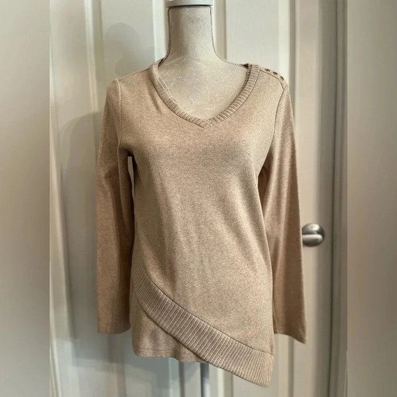 Rafaella Tan Asymmetrical Sweater Women’s Size Small Petite - Picture 3 of 11